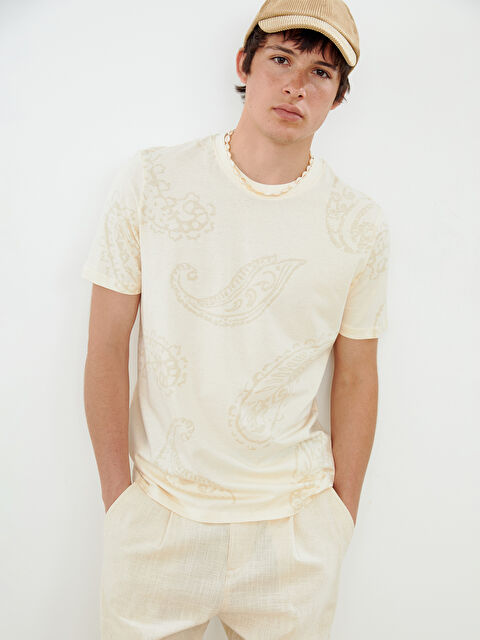 XSIDE تیشێرت جێرسی نەخشدار گەردنی ئاسایی بۆ پیاوان - S5IM01Z8-Z6G