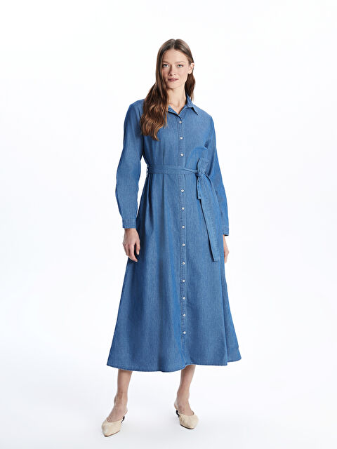 LCWAIKIKI Classic Gömlek Yaka Kadın Jean Elbise - S5IN10Z8-H45