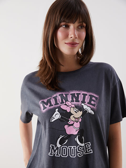 LCW Comfort Bisiklet Yaka Minnie Mouse Baskılı Kadın Tişört - S5IN36Z8-HJU