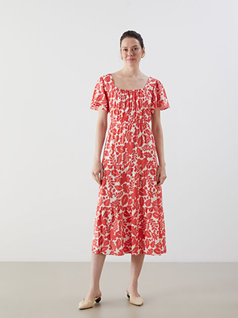 LCW Comfort Kayık Yaka Çiçekli Elbise - S5IO49Z8-LTQ