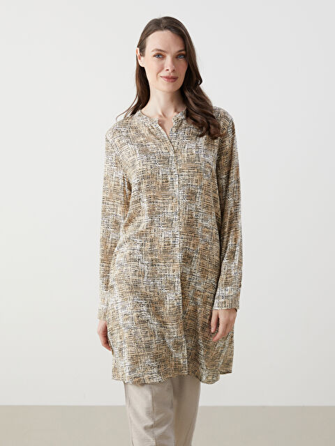 LCW Grace Grandad Collar Patterned Women's Shirt Tunic - S5IP32Z8-LQB