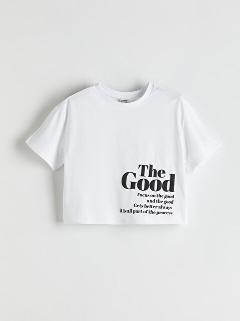 LCW Kids Bisiklet Yaka Slogan Baskılı Kız Çocuk Tişört