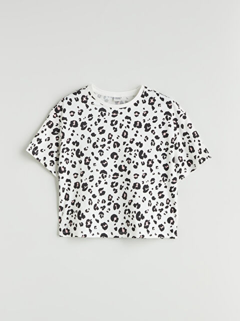 LCW Kids Bisiklet Yaka Leopar Desenli Kız Çocuk Crop Tişört - S5IP42Z4-LRA