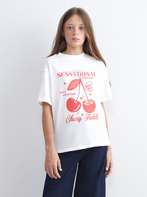 LCW Kids Bisiklet Yaka Baskılı Kız Çocuk Tişört - S5IP54Z4-R9J