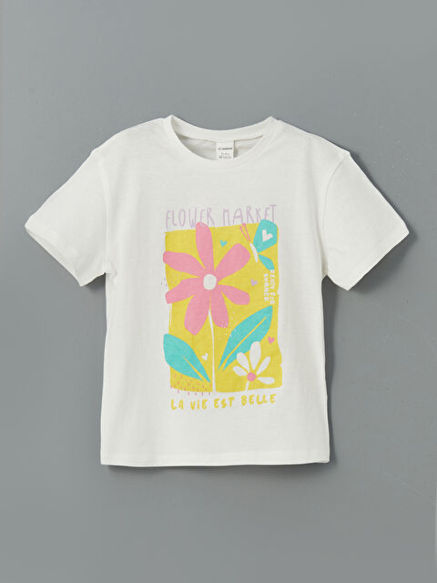 LCW Kids Bisiklet Yaka Çiçekli Kız Çocuk Tişört - S5IR15Z1-R9J
