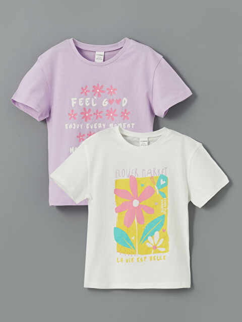 LCW baby Bisiklet Yaka Çiçekli Kız Çocuk Tişört 2'li - S5IR17Z1-R9J