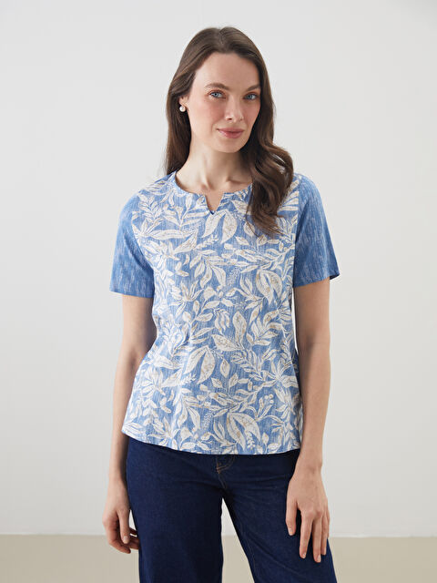 LCW Grace Notch Neck Floral Blouse - S5IR70Z8-LQQ