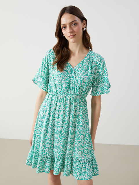 LCW Comfort Kruvaze Yaka Çiçekli Elbise - S5IS24Z8-LRR