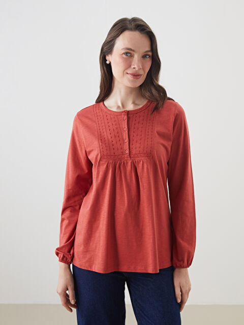 LCW Grace Bisiklet Yaka Nakışlı Bluz - S5IS54Z8-GZH