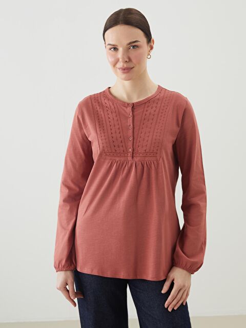 LCW Grace Bisiklet Yaka Nakışlı Bluz - S5IS54Z8-H2X