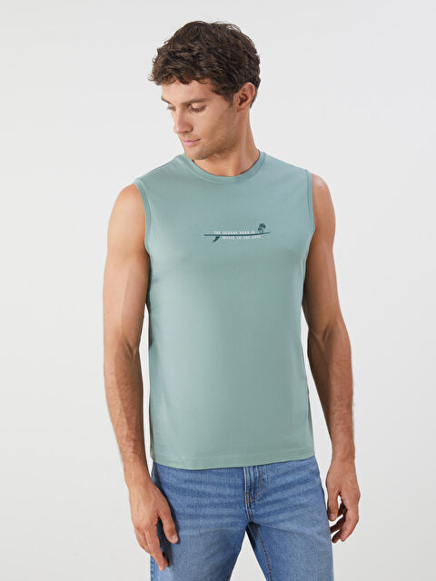 LCWAIKIKI Classic Bisiklet Yaka Baskılı Erkek Kolsuz Tişört - S5IS84Z8-YNW