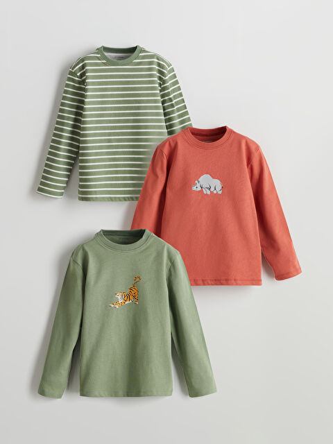 LCW Kids Bisiklet Yaka Baskılı Erkek Çocuk Tişört 3'lü - S5IT52Z1-GX7