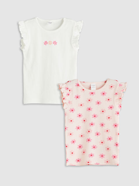 LCW Kids Bisiklet Yaka Çiçekli Kız Çocuk Atlet 2'li - S5IT85Z1-R9J