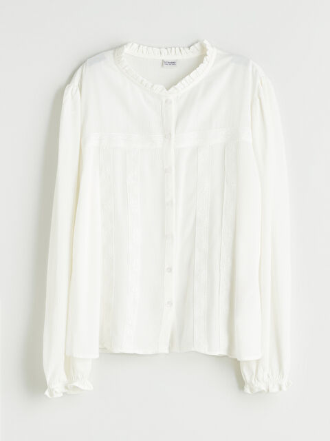 LCW Kids Grandad Collar Lace Detailed Girls' Shirt - S5IU94Z4-R9J