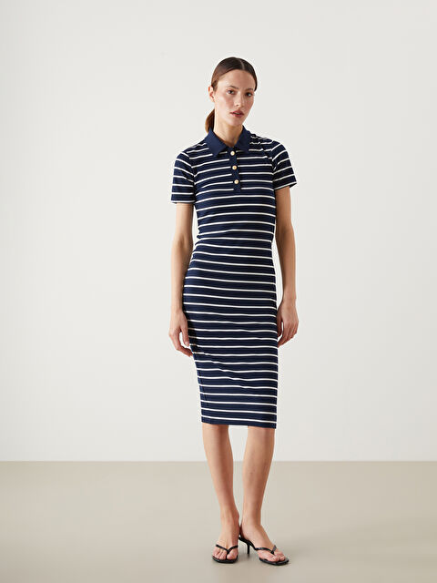 LCW Vision Gömlek Yaka Çizgili Elbise - S5IV33Z8-LGS