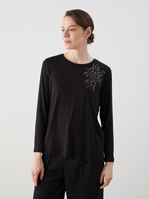 LCW Grace Bisiklet Yaka Taşlı Kadın Bluz - S5IV99Z8-CVL