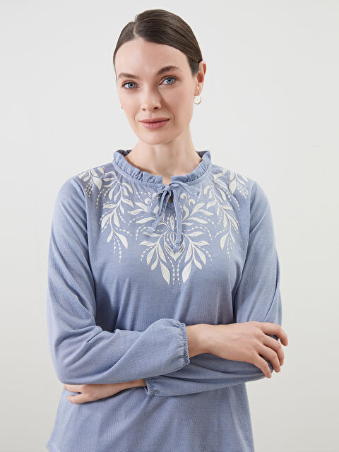 LCW Grace Bağlamalı Yaka Çiçekli Kadın Bluz - S5IY00Z8-LEN