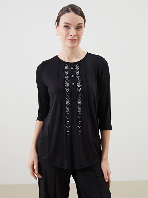 LCW Grace Bisiklet Yaka Desenli Kadın Bluz - S5IY03Z8-CVL