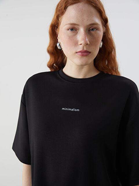 LCW Vision Bisiklet Yaka Baskılı Oversize Kadın Tişört - S5IY21Z8-CVL