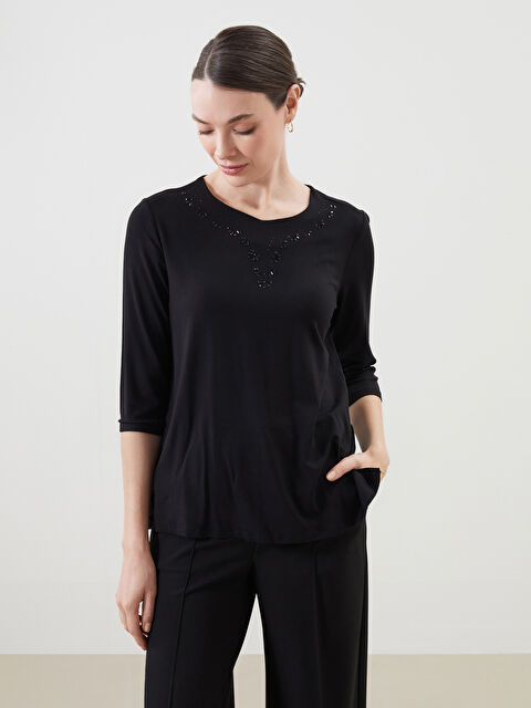 LCW Grace Bisiklet Yaka Taşlı Kadın Bluz - S5IY22Z8-CVL