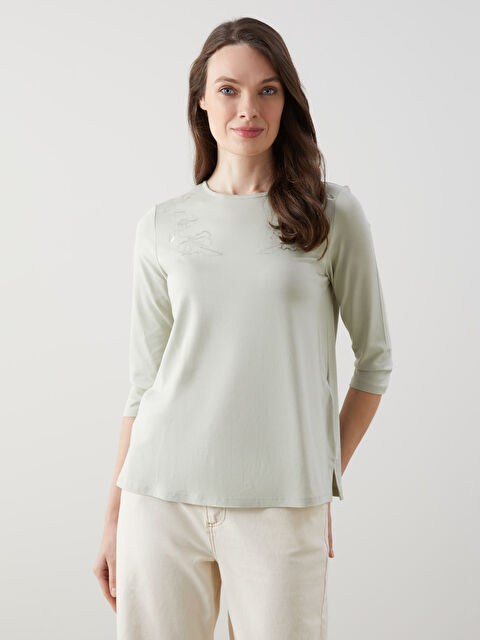 LCW Grace Bisiklet Yaka Pul İşlemeli Kadın Bluz - S5J089Z8-FJK