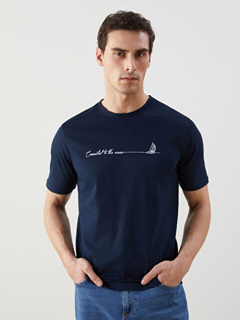 LCWAIKIKI Classic Bisiklet Yaka Baskılı Penye Erkek Tişört - S5J092Z8-DWP