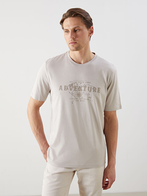 LCWAIKIKI Classic Bisiklet Yaka Baskılı Penye Erkek Tişört - S5J108Z8-SZT