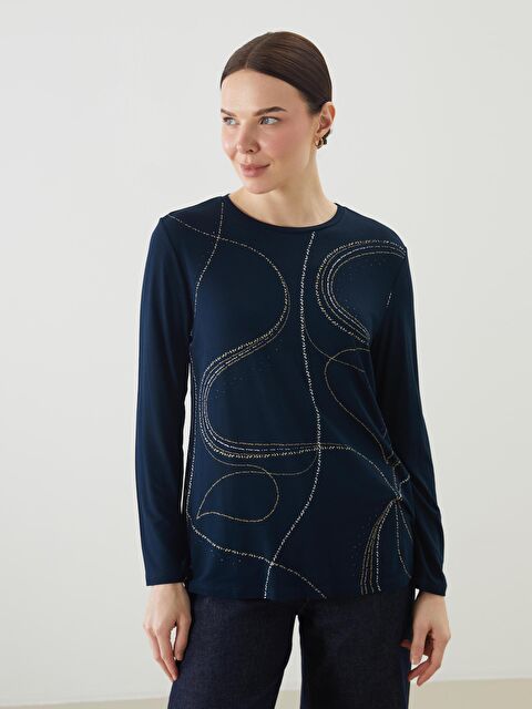 LCW Grace Bisiklet Yaka Desenli Kadın Bluz - S5J129Z8-E1J