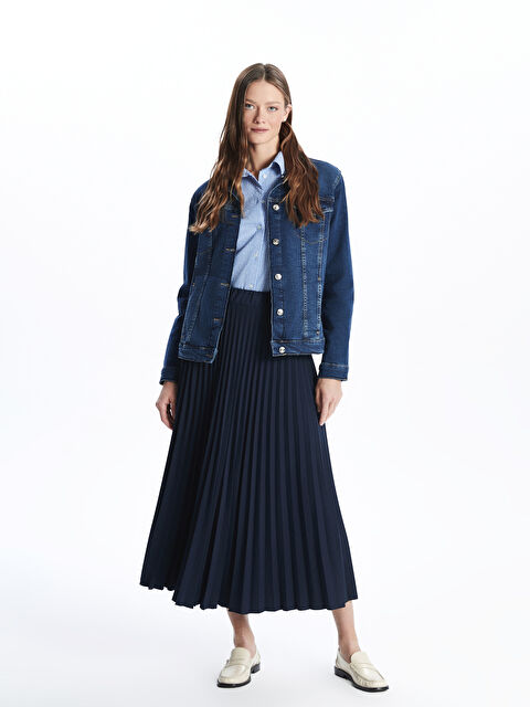 LCWAIKIKI Classic Beli Lastikli Pileli Kadın Etek - S5J212Z8-E1J