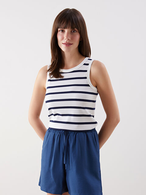 LCW Comfort Bisiklet Yaka Çizgili Kadın Atlet - S5J294Z8-LGS