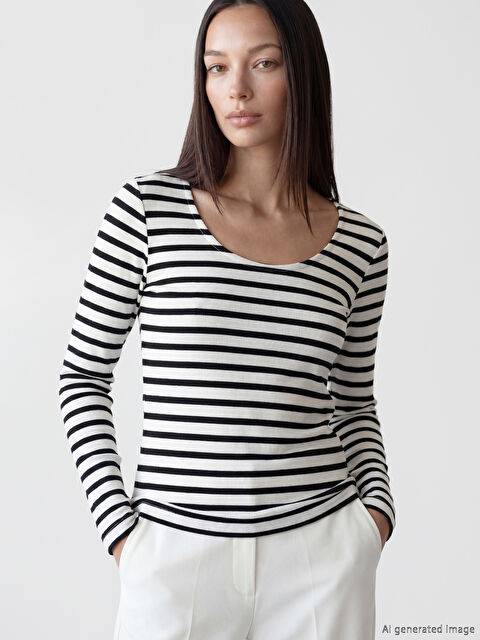 LCWAIKIKI Classic U Yaka Çizgili Kadın Body