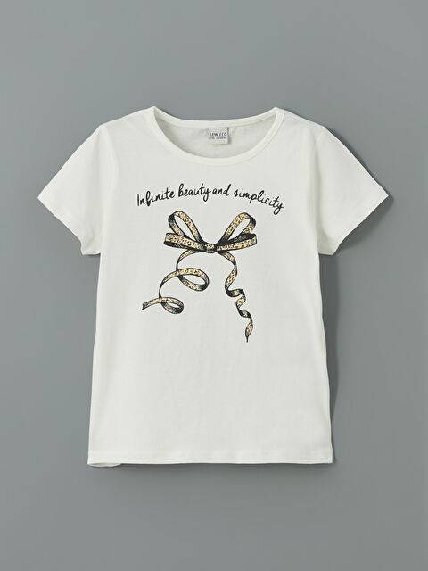 LCW ECO Bisiklet Yaka Fiyonk Baskılı Kız Çocuk Tişört - S5J399Z4-J5E