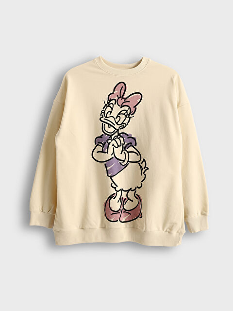 LCWAIKIKI Classic Crew Neck Daisy Duck Printed Long Sleeve Women's Sweatshirt - S5J445Z8-FQQ