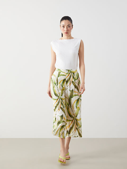 LCWAIKIKI Classic Beli Lastikli Desenli Kadın Kapri - S5J476Z8-LRR