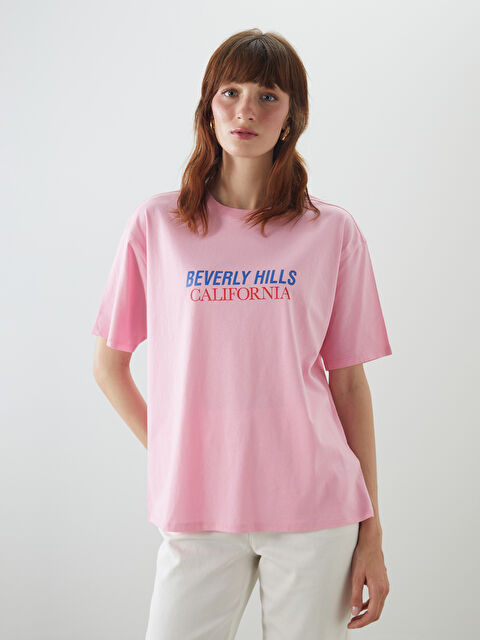 LCW Vision تي شيرت أوفراسايز للسيدات مطبوع كاليفورنيا بياقة دائرية - S5J485Z8-GA5