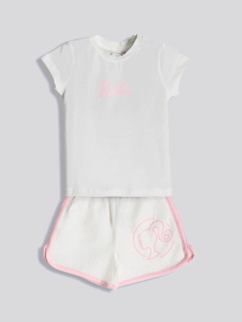 LCW Kids طقم تيشيرت وشورت للبنات بطبعة باربي قطعتين - S5J577Z1-R9J
