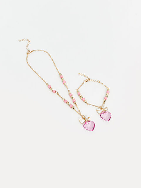 LCW ACCESSORIES Set ogrlice i narukvice sa uzorkom srca za devojčice - S5J611Z4-M0T
