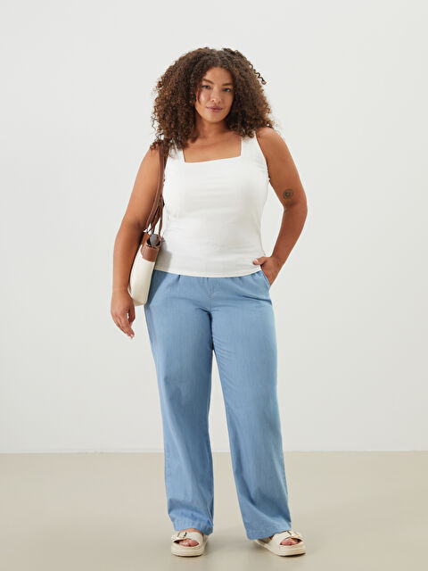 LCWAIKIKI Classic Beli Lastikli Wideleg Kadın Jean Pantolon