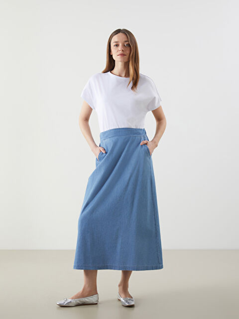 LCWAIKIKI Classic Beli Lastikli A Kesim Kadın Jean Etek - S5J651Z8-H45