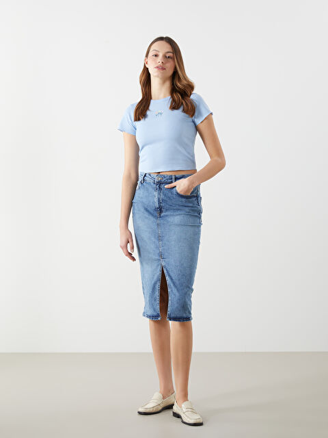 LCWAIKIKI Classic Dar Fit Kadın Jean Etek - S5J655Z8-563