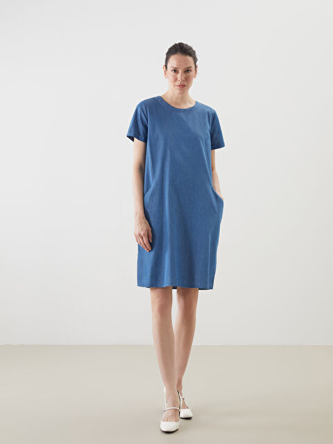 LCWAIKIKI Classic Bisiklet Yaka Kadın Jean Elbise - S5J656Z8-563