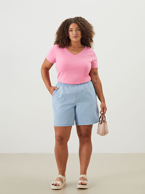 LCWAIKIKI Classic Серпімді белдік әйелдерге арналған джинс шорты - S5J664Z8-315