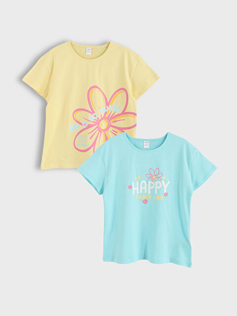 LCW Kids Crew Neck Printed Girls' T-Shirt 2 Pack - S5J711Z1-FQJ