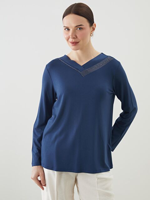 LCW Grace V Yaka Taşlı Kadın Bluz - S5JC05Z8-HSD