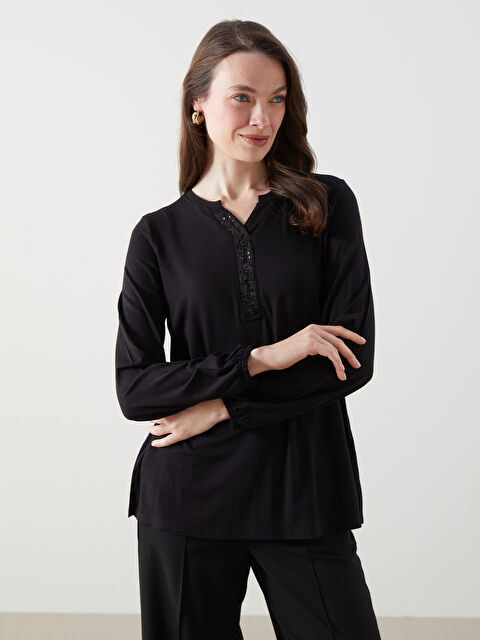 LCW Grace Kaçık Yaka Pul İşlemeli Kadın Bluz - S5JC25Z8-CVL