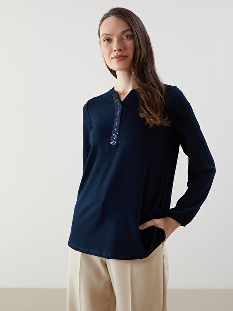 LCW Grace Kaçık Yaka Pul İşlemeli Kadın Bluz - S5JC25Z8-E1J