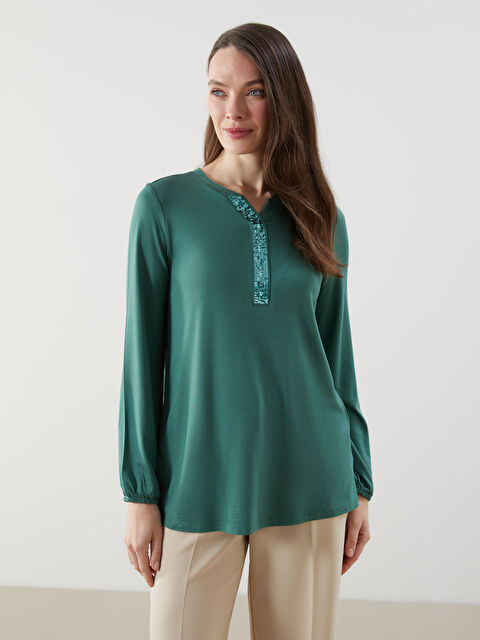 LCW Grace Kaçık Yaka Pul İşlemeli Kadın Bluz - S5JC25Z8-H0S