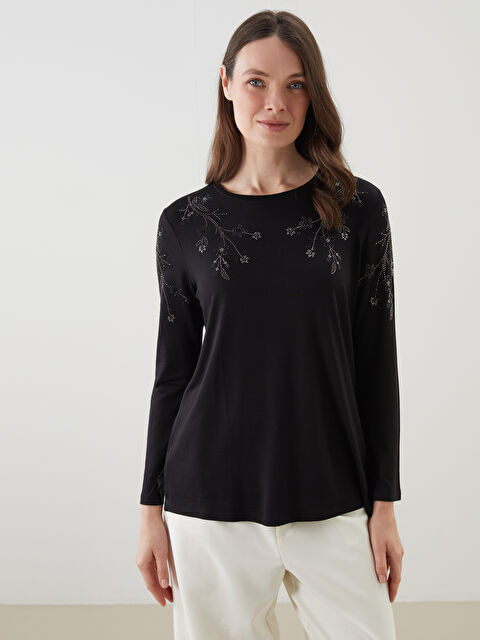 LCW Grace Bisiklet Yaka Çiçekli Kadın Tişört - S5JC39Z8-CVL