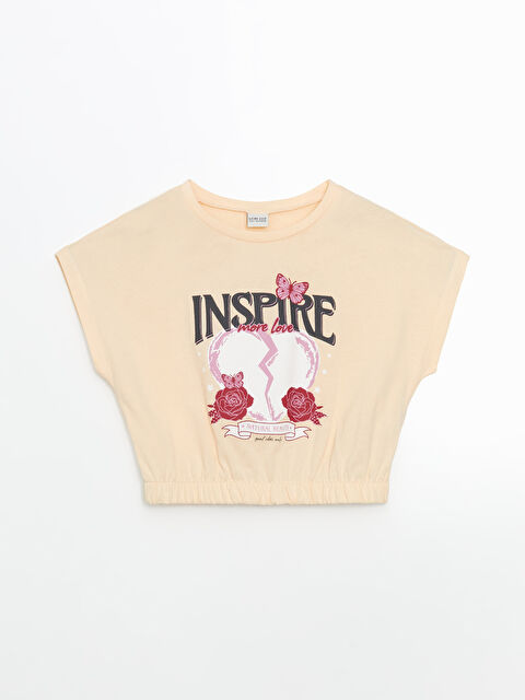 LCW ECO Укороченная футболка для девочек с круглым вырезом - S5JD03Z4-FRU