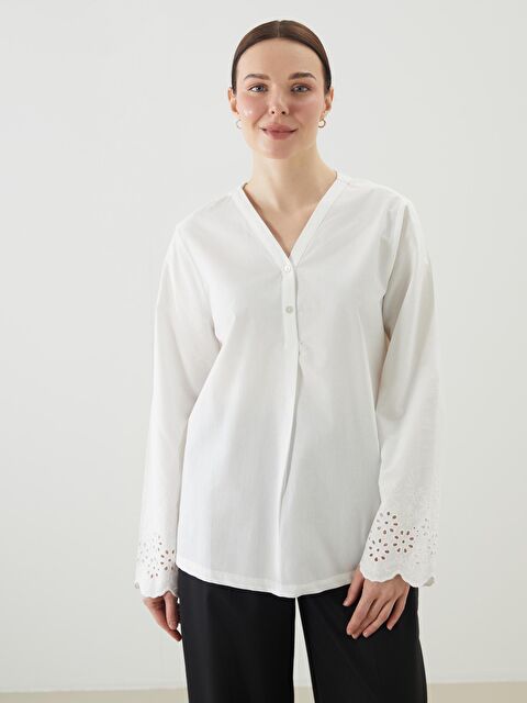 LCW Grace V Neck Lace Detailed Blouse